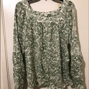 LC Lauren Conrad Green Floral Blouse